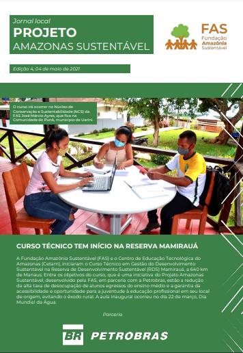 Capa de jornal local feito por alunos de projeto realizado pela Fundação Amazônia Sustentável (FAS).