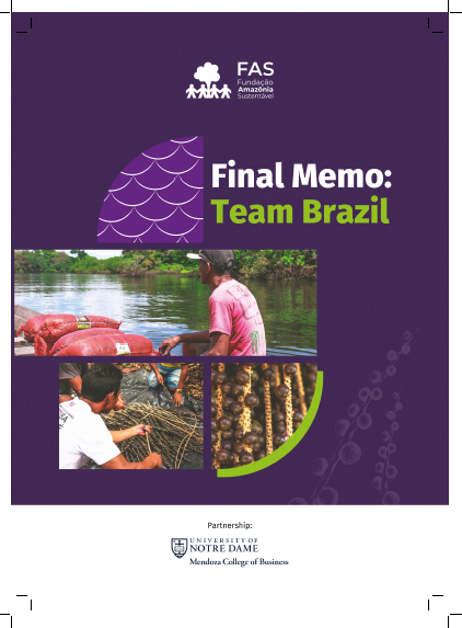 Capa em inglês de relatório feito pela Fundação Amazônia Sustentável (FAS), em parceria com a Universidade Notre Dame.