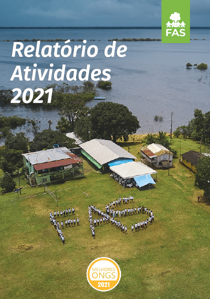 Capa de relatório em português da Fundação Amazônia Sustentável (FAS).