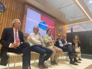 Grupo reunido na 27ª Conferência das Nações Unidas sobre Mudanças Climáticas, falando sobre a regulação do mercado de carbono.